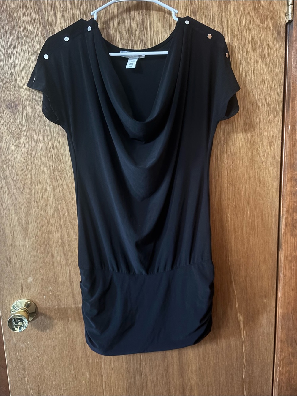 White House Black Market Black Draped Cowl Neck Short Sleeve Tunic